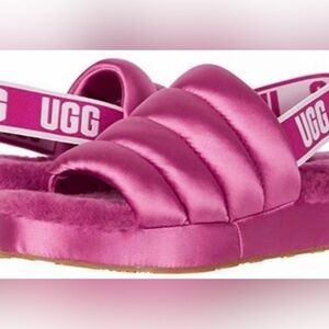 UGG Womens Fuchsia Puff Yeah Slippers Satin Upper Sheepskin Insole Size 8 New